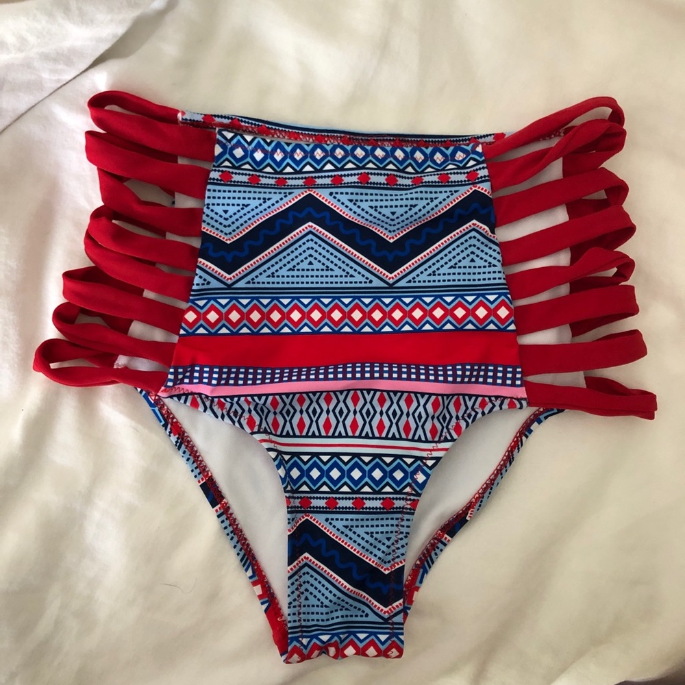 High waisted printed bikini bottoms
